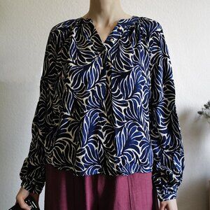 NWOT H&M 100% Viscose/Rayon Blue ANd White Volumous Floral Blouse